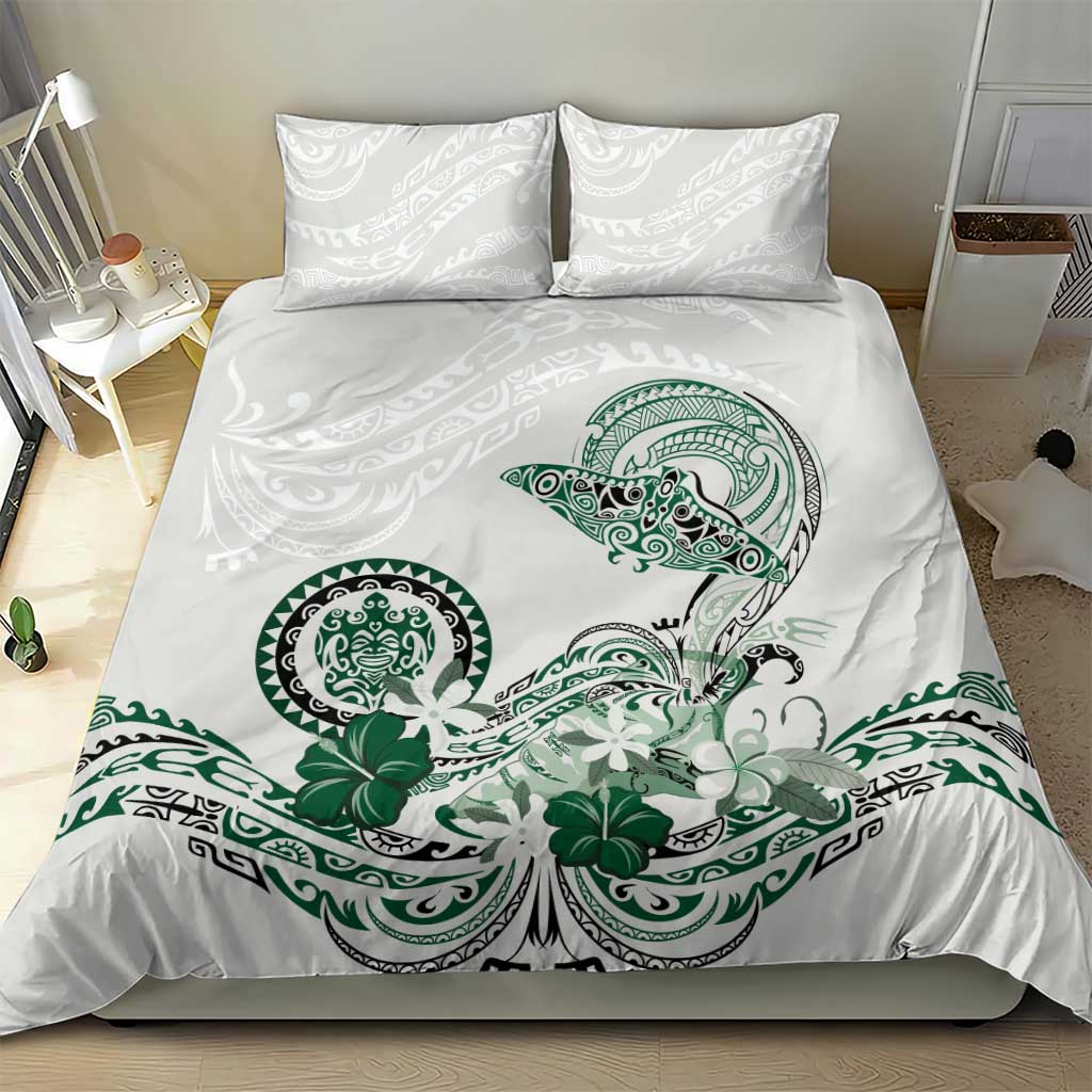 Polynesian Manta Ray Bedding Set Green Floral Turtle Tattoo LT9 - Polynesian Pride
