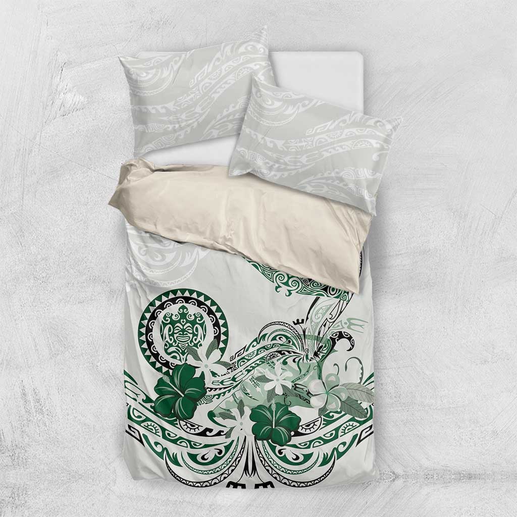 Polynesian Manta Ray Bedding Set Green Floral Turtle Tattoo LT9 US Twin 172cm x 218cm Green - Polynesian Pride