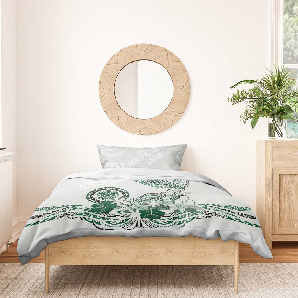 Polynesian Manta Ray Bedding Set Green Floral Turtle Tattoo LT9 - Polynesian Pride
