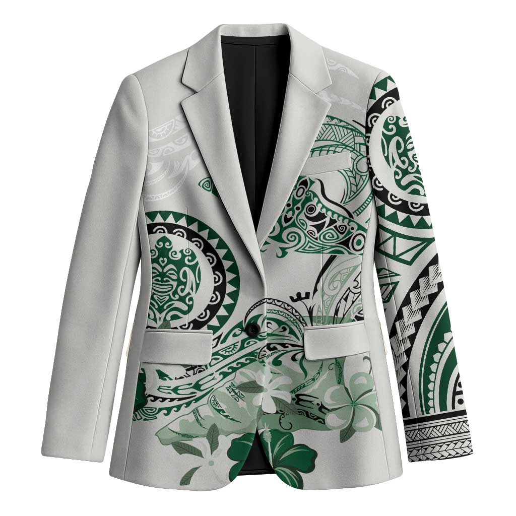 Polynesian Manta Ray Blazer Green Floral Turtle Tattoo LT9 Unisex Green - Polynesian Pride