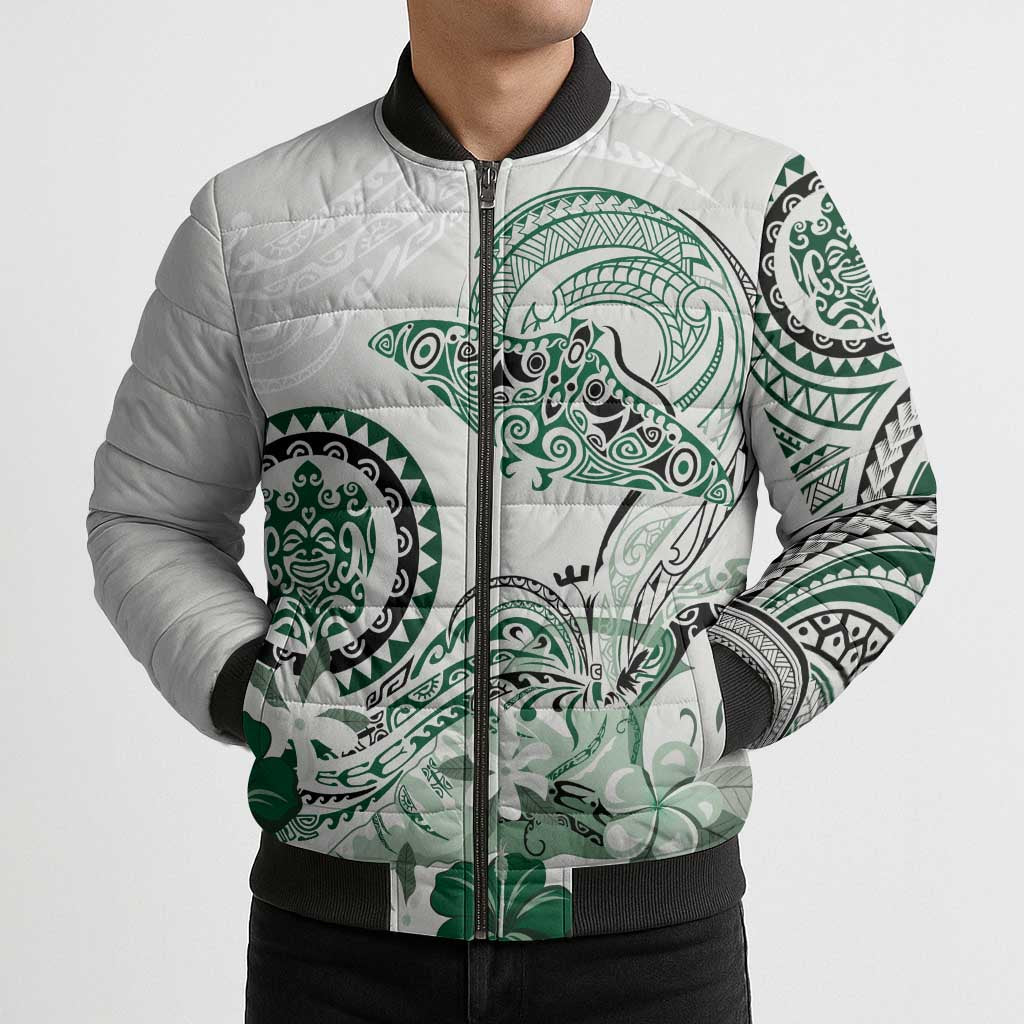 Polynesian Manta Ray Bomber Puffer Jacket Green Floral Turtle Tattoo LT9 - Polynesian Pride