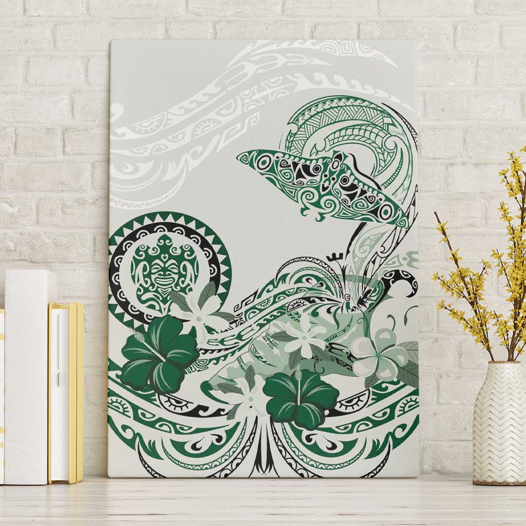 Polynesian Manta Ray Canvas Wall Art Green Floral Turtle Tattoo LT9 Without Frame Green - Polynesian Pride