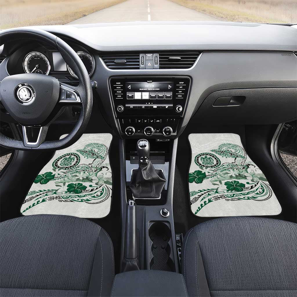 Polynesian Manta Ray Car Mats Green Floral Turtle Tattoo LT9 Set 2pcs - Front Green - Polynesian Pride