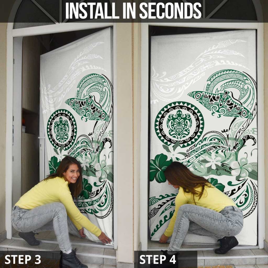 Polynesian Manta Ray Door Cover Green Floral Turtle Tattoo LT9 - Polynesian Pride