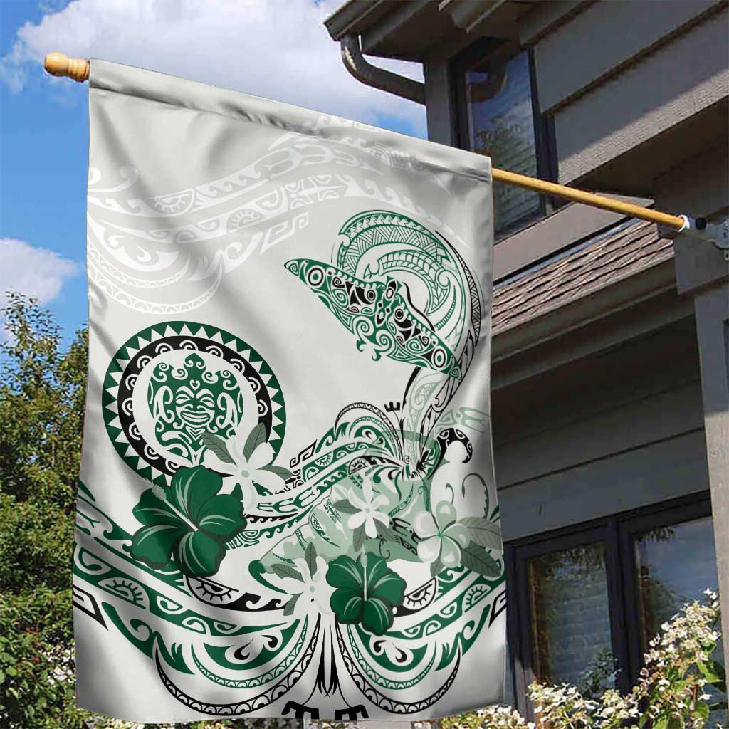 Polynesian Manta Ray Garden Flag Green Floral Turtle Tattoo LT9 - Polynesian Pride