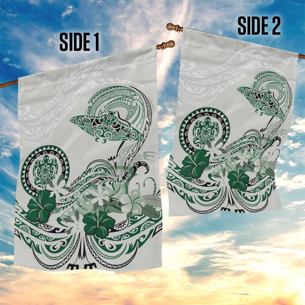 Polynesian Manta Ray Garden Flag Green Floral Turtle Tattoo LT9 - Polynesian Pride