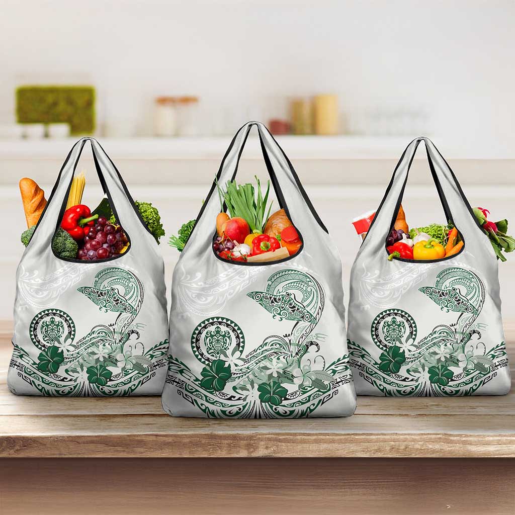Polynesian Manta Ray Grocery Bag Green Floral Turtle Tattoo LT9 3-pack One Size Green - Polynesian Pride