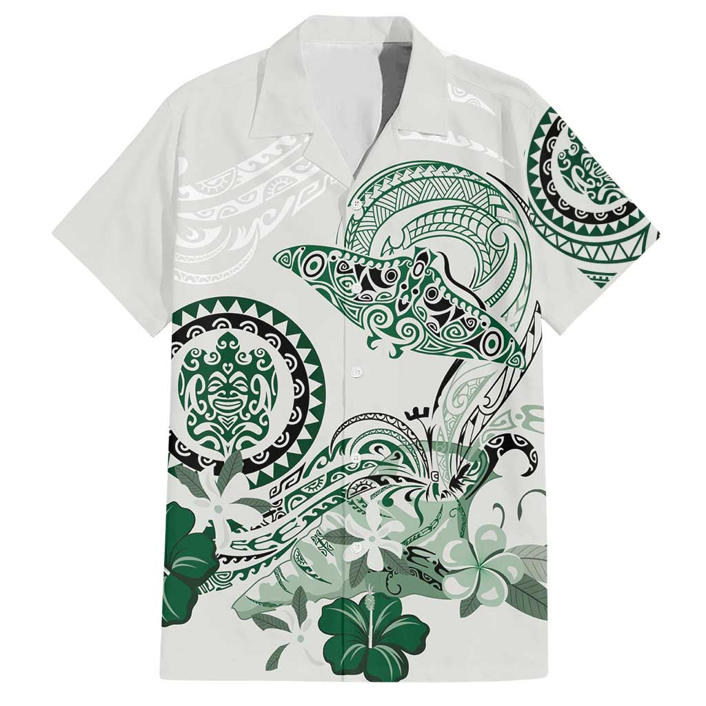 Polynesian Manta Ray Hawaiian Shirt Green Floral Turtle Tattoo LT9 Green - Polynesian Pride