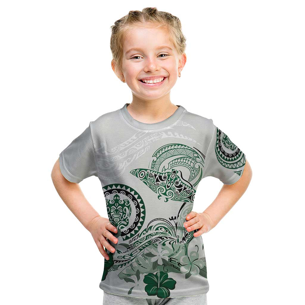 Polynesian Manta Ray Kid T Shirt Green Floral Turtle Tattoo LT9 Green - Polynesian Pride