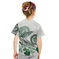 Polynesian Manta Ray Kid T Shirt Green Floral Turtle Tattoo LT9 - Polynesian Pride