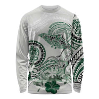 Polynesian Manta Ray Long Sleeve Shirt Green Floral Turtle Tattoo LT9 Unisex Green - Polynesian Pride