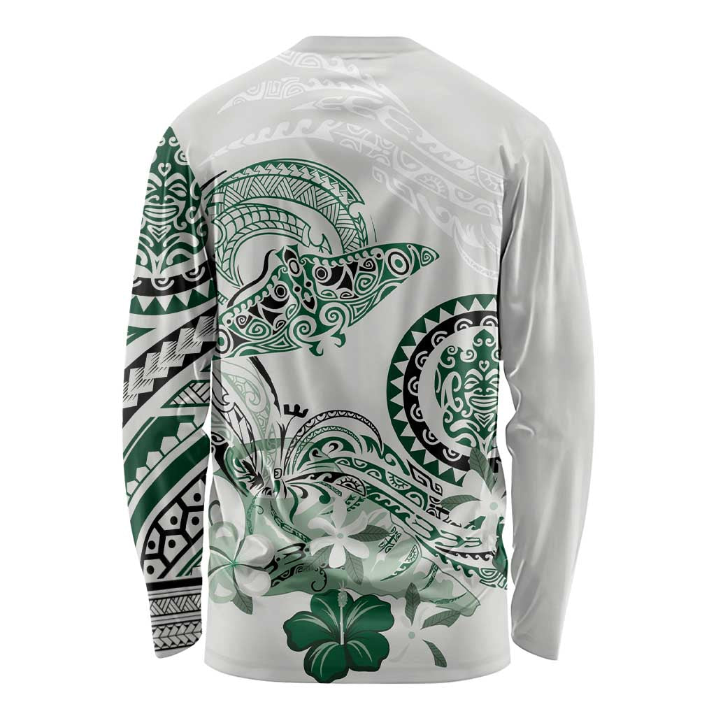 Polynesian Manta Ray Long Sleeve Shirt Green Floral Turtle Tattoo LT9 - Polynesian Pride