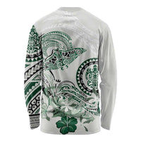 Polynesian Manta Ray Long Sleeve Shirt Green Floral Turtle Tattoo LT9 - Polynesian Pride