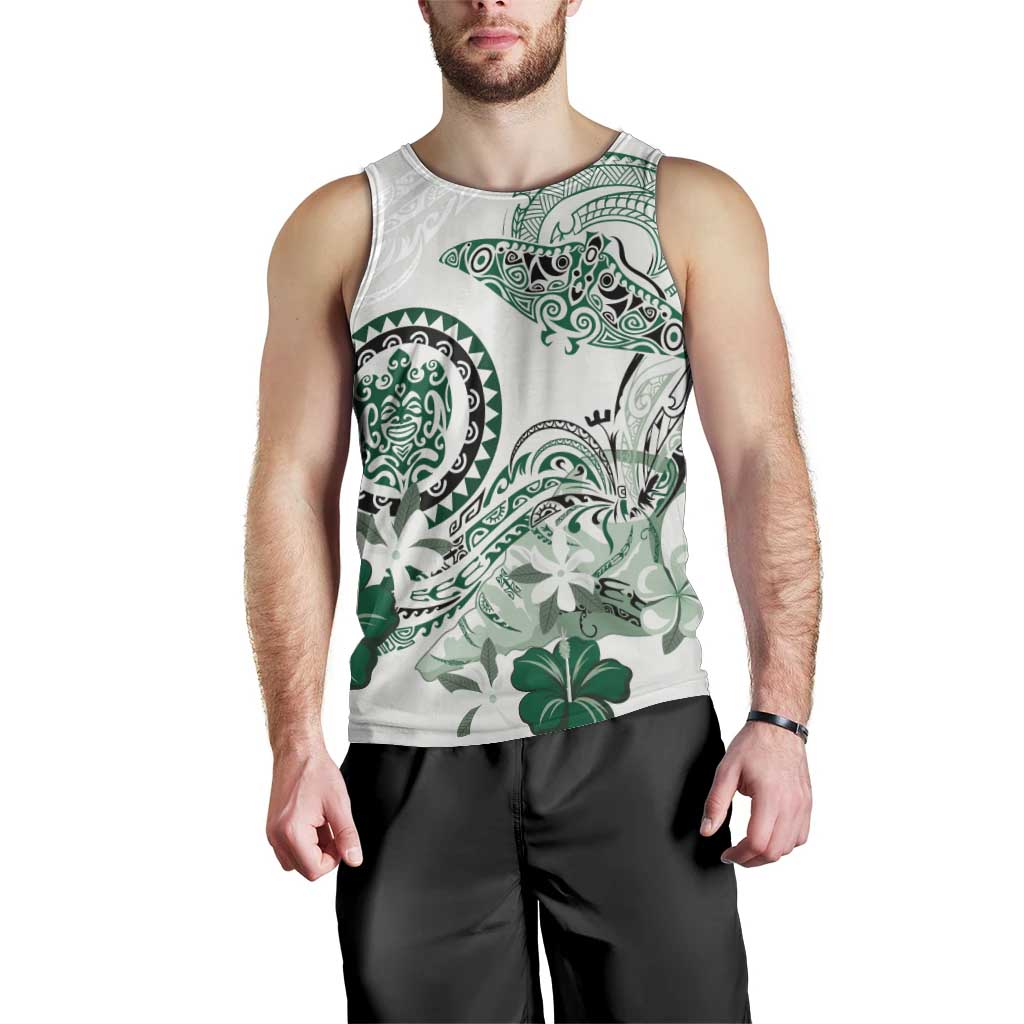 Polynesian Manta Ray Men Tank Top Green Floral Turtle Tattoo LT9 - Polynesian Pride