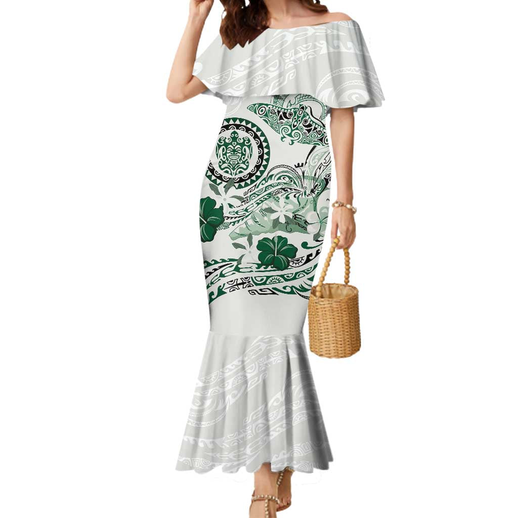 Polynesian Manta Ray Mermaid Dress Green Floral Turtle Tattoo LT9 Women Green - Polynesian Pride