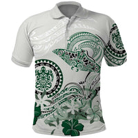 Polynesian Manta Ray Polo Shirt Green Floral Turtle Tattoo LT9 Green - Polynesian Pride