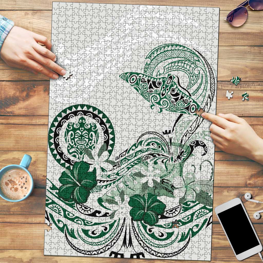 Polynesian Manta Ray Puzzle Green Floral Turtle Tattoo LT9 Green - Polynesian Pride
