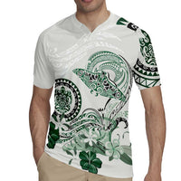 Polynesian Manta Ray Rugby Jersey Green Floral Turtle Tattoo LT9 - Polynesian Pride