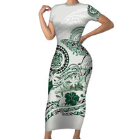 Polynesian Manta Ray Short Sleeve Bodycon Dress Green Floral Turtle Tattoo LT9 Long Dress Green - Polynesian Pride