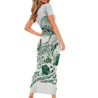 Polynesian Manta Ray Short Sleeve Bodycon Dress Green Floral Turtle Tattoo LT9 - Polynesian Pride