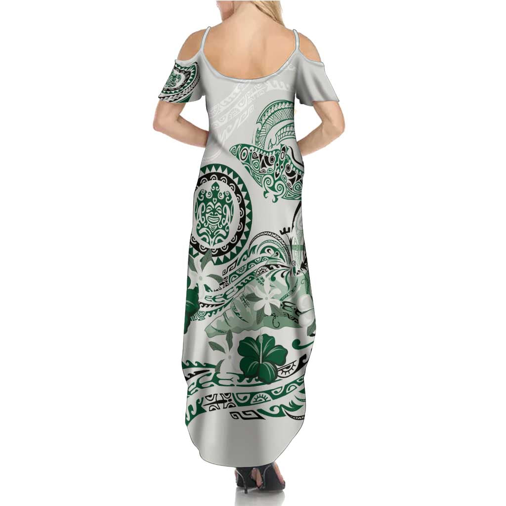 Polynesian Manta Ray Summer Maxi Dress Green Floral Turtle Tattoo LT9 - Polynesian Pride