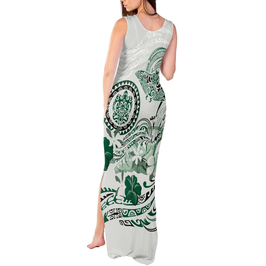 Polynesian Manta Ray Tank Maxi Dress Green Floral Turtle Tattoo LT9 - Polynesian Pride
