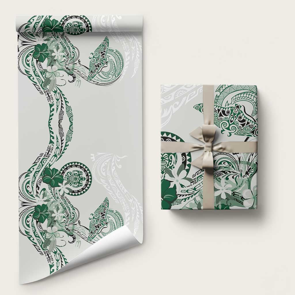 Polynesian Manta Ray Wrapping Paper Green Floral Turtle Tattoo LT9 58" × 23" Green - Polynesian Pride