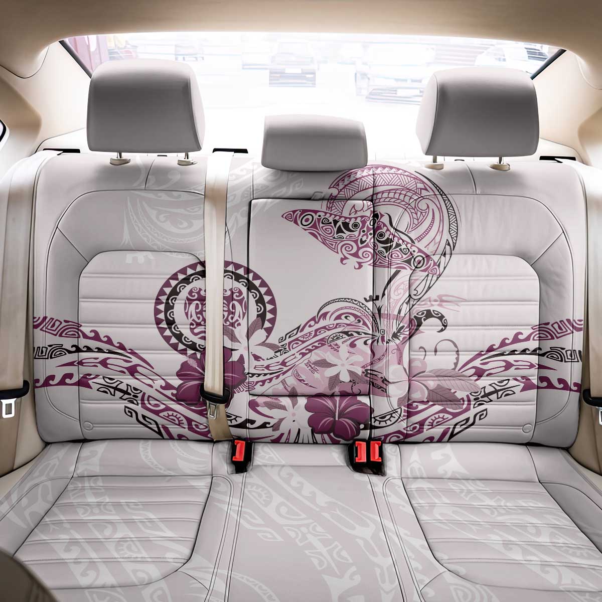 Polynesian Manta Ray Back Car Seat Cover Pink Floral Turtle Tattoo LT9 - Polynesian Pride