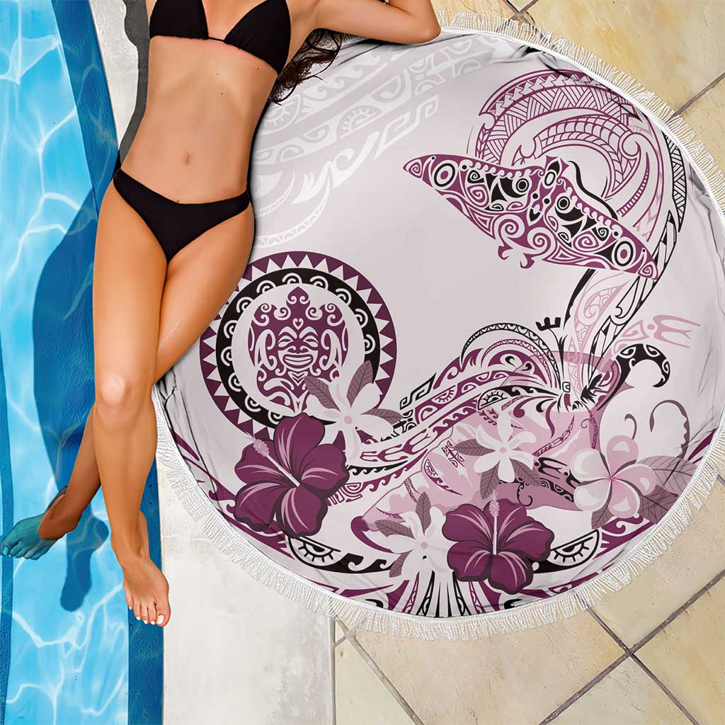 Polynesian Manta Ray Beach Blanket Pink Floral Turtle Tattoo LT9 - Polynesian Pride