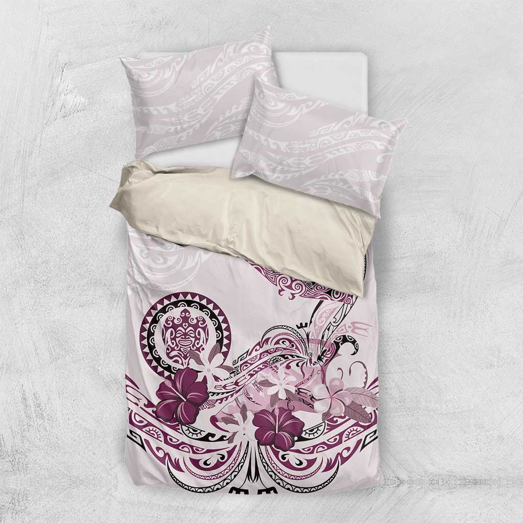 Polynesian Manta Ray Bedding Set Pink Floral Turtle Tattoo LT9 US Twin 172cm x 218cm Pink - Polynesian Pride