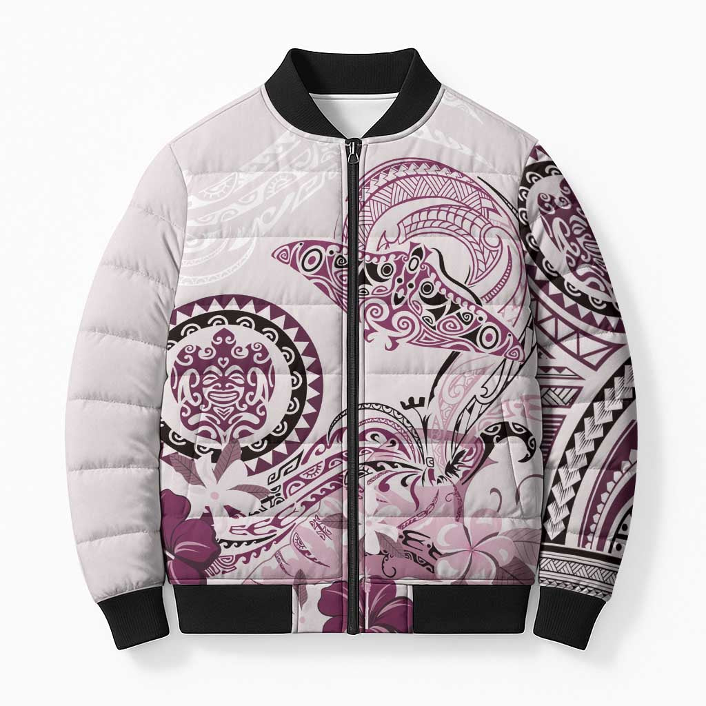 Polynesian Manta Ray Bomber Puffer Jacket Pink Floral Turtle Tattoo LT9 Unisex Pink - Polynesian Pride