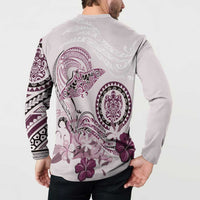 Polynesian Manta Ray Button Sweatshirt Pink Floral Turtle Tattoo LT9 - Polynesian Pride