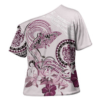 Polynesian Manta Ray Cross Shoulder Shirt Pink Floral Turtle Tattoo LT9 - Polynesian Pride