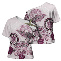 Polynesian Manta Ray Cross Shoulder Shirt Pink Floral Turtle Tattoo LT9 - Polynesian Pride