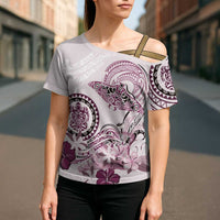 Polynesian Manta Ray Cross Shoulder Shirt Pink Floral Turtle Tattoo LT9 - Polynesian Pride