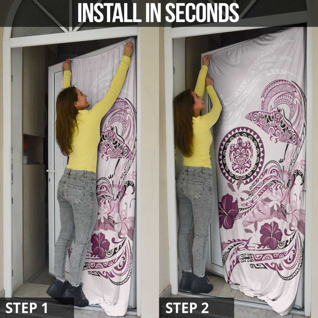 Polynesian Manta Ray Door Cover Pink Floral Turtle Tattoo LT9 - Polynesian Pride