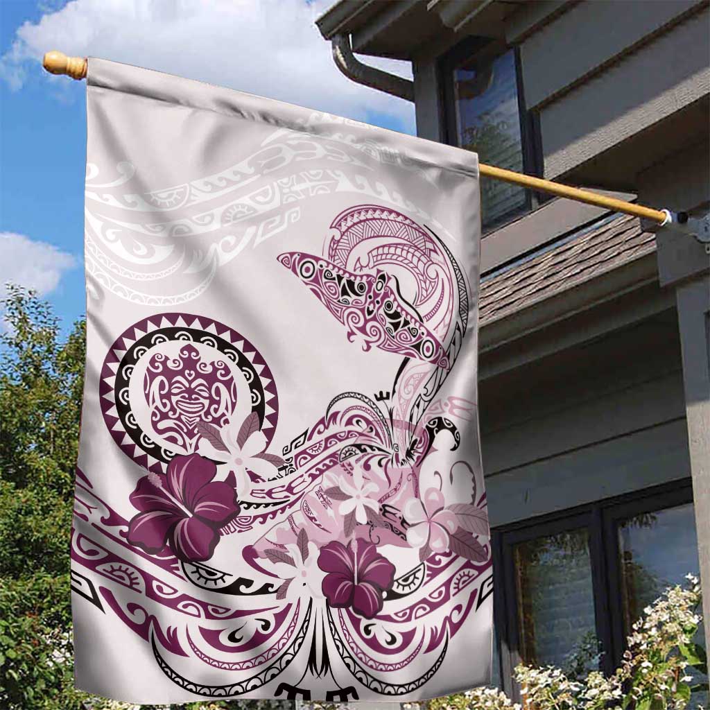Polynesian Manta Ray Garden Flag Pink Floral Turtle Tattoo LT9 - Polynesian Pride