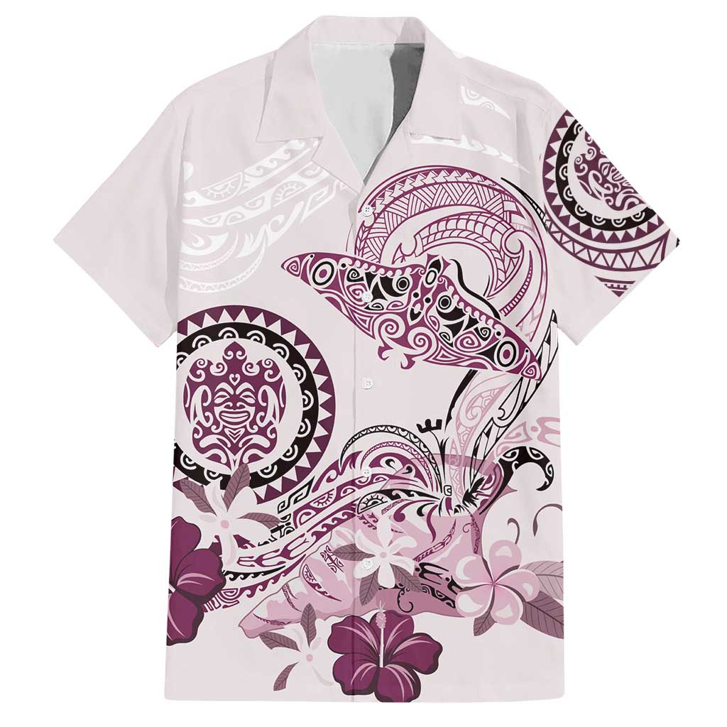 Polynesian Manta Ray Hawaiian Shirt Pink Floral Turtle Tattoo LT9 Pink - Polynesian Pride