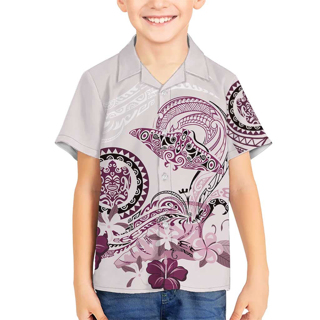 Polynesian Manta Ray Kid Hawaiian Shirt Pink Floral Turtle Tattoo LT9 Kid Pink - Polynesian Pride