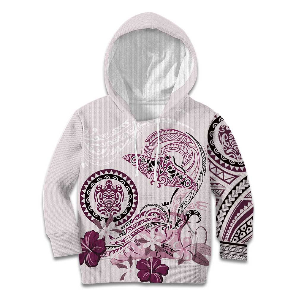 Polynesian Manta Ray Kid Hoodie Pink Floral Turtle Tattoo LT9 Hoodie Pink - Polynesian Pride