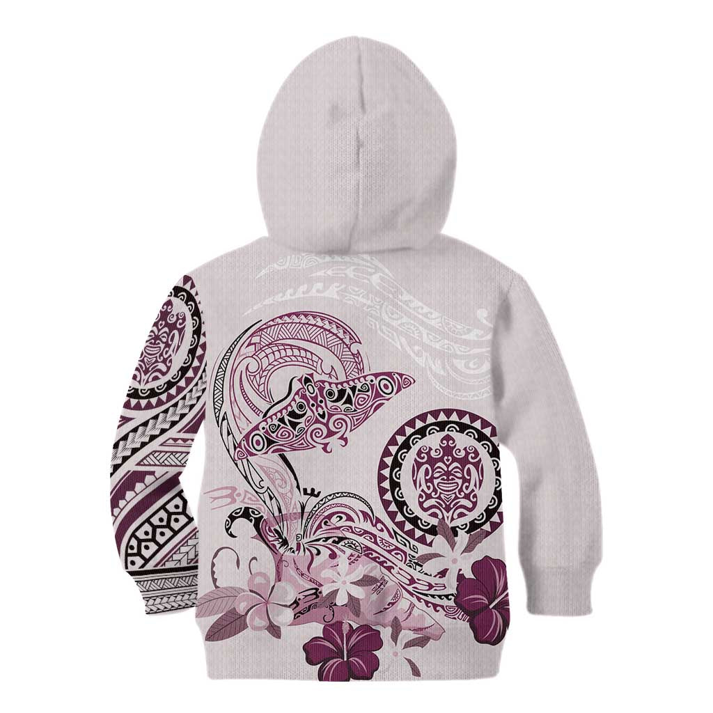 Polynesian Manta Ray Kid Hoodie Pink Floral Turtle Tattoo LT9 - Polynesian Pride