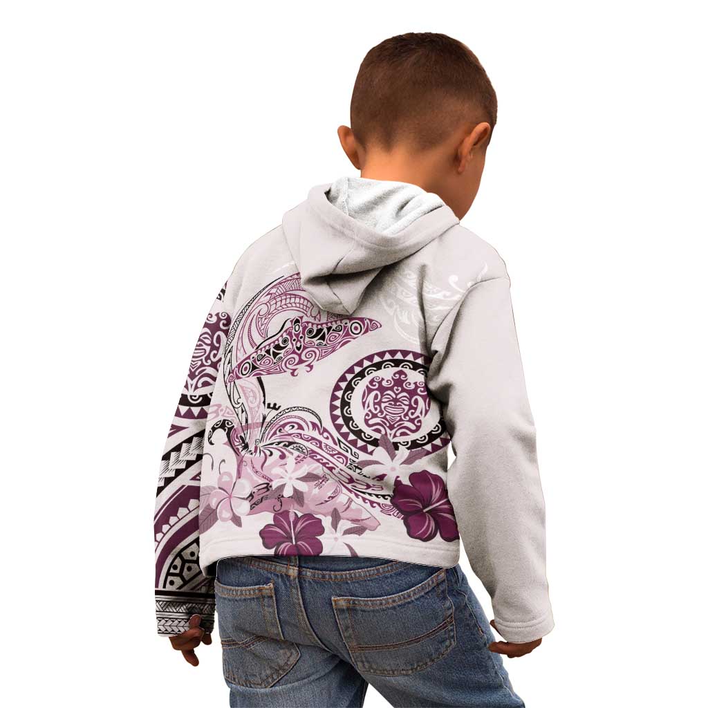 Polynesian Manta Ray Kid Hoodie Pink Floral Turtle Tattoo LT9 - Polynesian Pride
