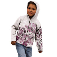 Polynesian Manta Ray Kid Hoodie Pink Floral Turtle Tattoo LT9 - Polynesian Pride