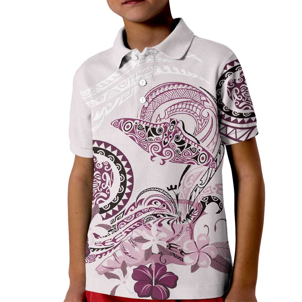 Polynesian Manta Ray Kid Polo Shirt Pink Floral Turtle Tattoo LT9 Kid Pink - Polynesian Pride