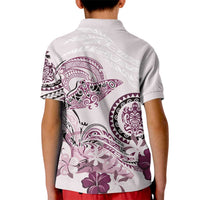 Polynesian Manta Ray Kid Polo Shirt Pink Floral Turtle Tattoo LT9 - Polynesian Pride