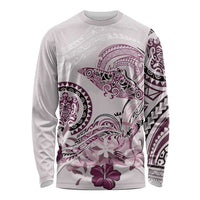Polynesian Manta Ray Long Sleeve Shirt Pink Floral Turtle Tattoo LT9 Unisex Pink - Polynesian Pride