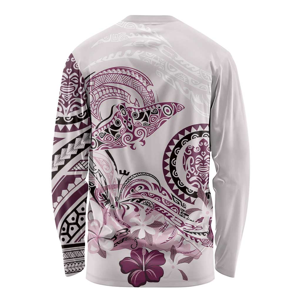 Polynesian Manta Ray Long Sleeve Shirt Pink Floral Turtle Tattoo LT9 - Polynesian Pride