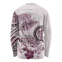 Polynesian Manta Ray Long Sleeve Shirt Pink Floral Turtle Tattoo LT9 - Polynesian Pride