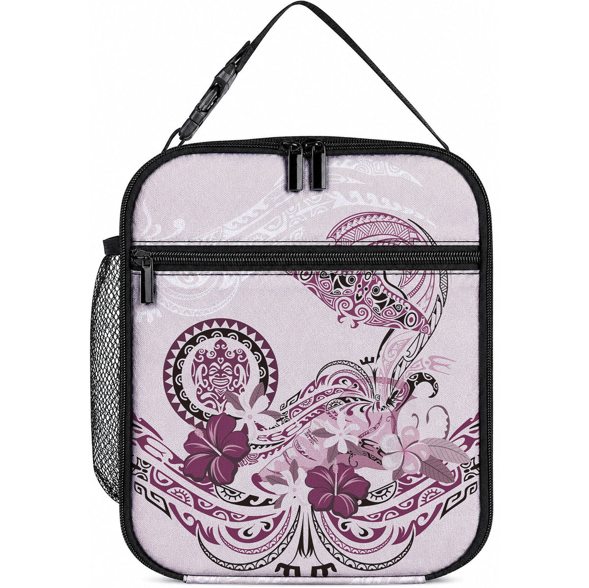 Polynesian Manta Ray Lunch Bag Pink Floral Turtle Tattoo LT9 10.2 × 8.3 × 4.3 inch Pink - Polynesian Pride