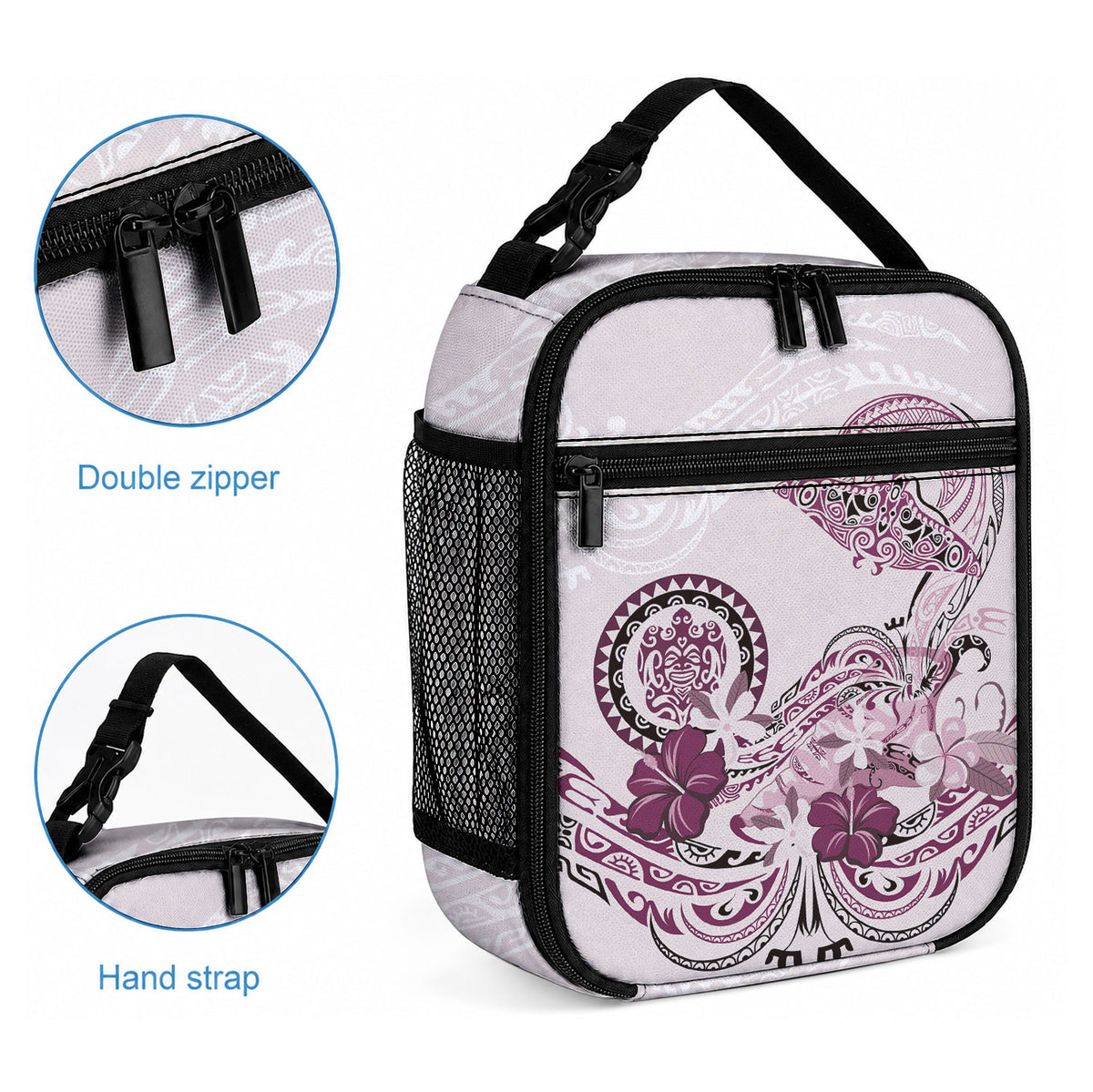 Polynesian Manta Ray Lunch Bag Pink Floral Turtle Tattoo LT9 - Polynesian Pride